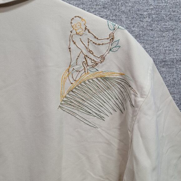 TORI RICHARD TUCAN MONKEY EMBROIDERED SILK SHIRT, SIZE L - Picture 4 of 9